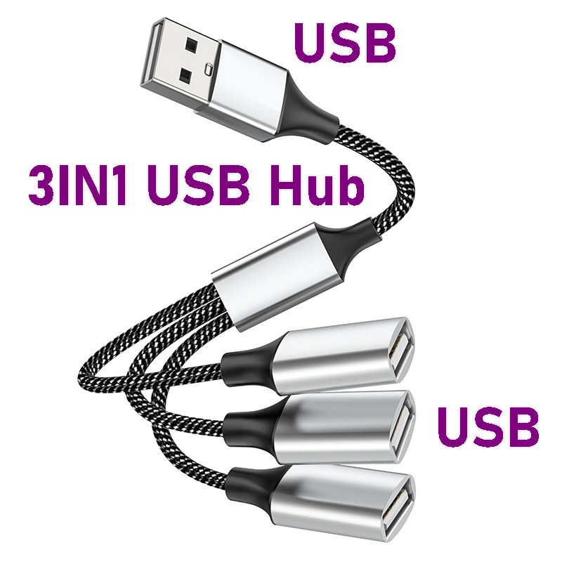 USB Cable Splitter HUB, Phone Charger Power Adapter, OTG Expander Docking for Laptop Computer and Device Charging