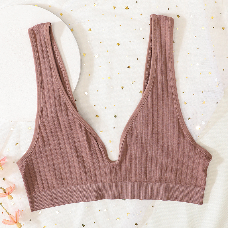 Sexy Deep V-neck Push Up Bra, Ribbed Bralettes, Seamless Bra for Women, Sport Crop Top