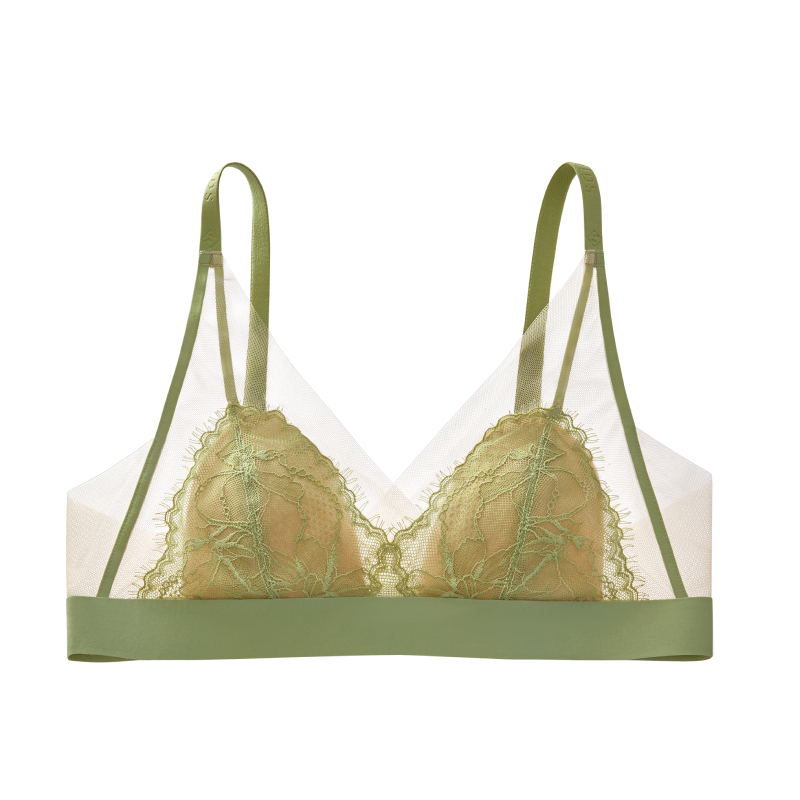 Wireless Lace Bra for Women Seamless Triangle Cup Bra with Elegant French Back