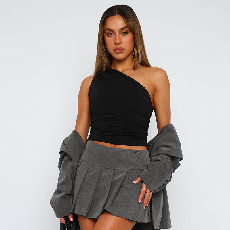 Solid Color One Shoulder Backless Tank Top, Slim & Sexy | Inspire Uplift