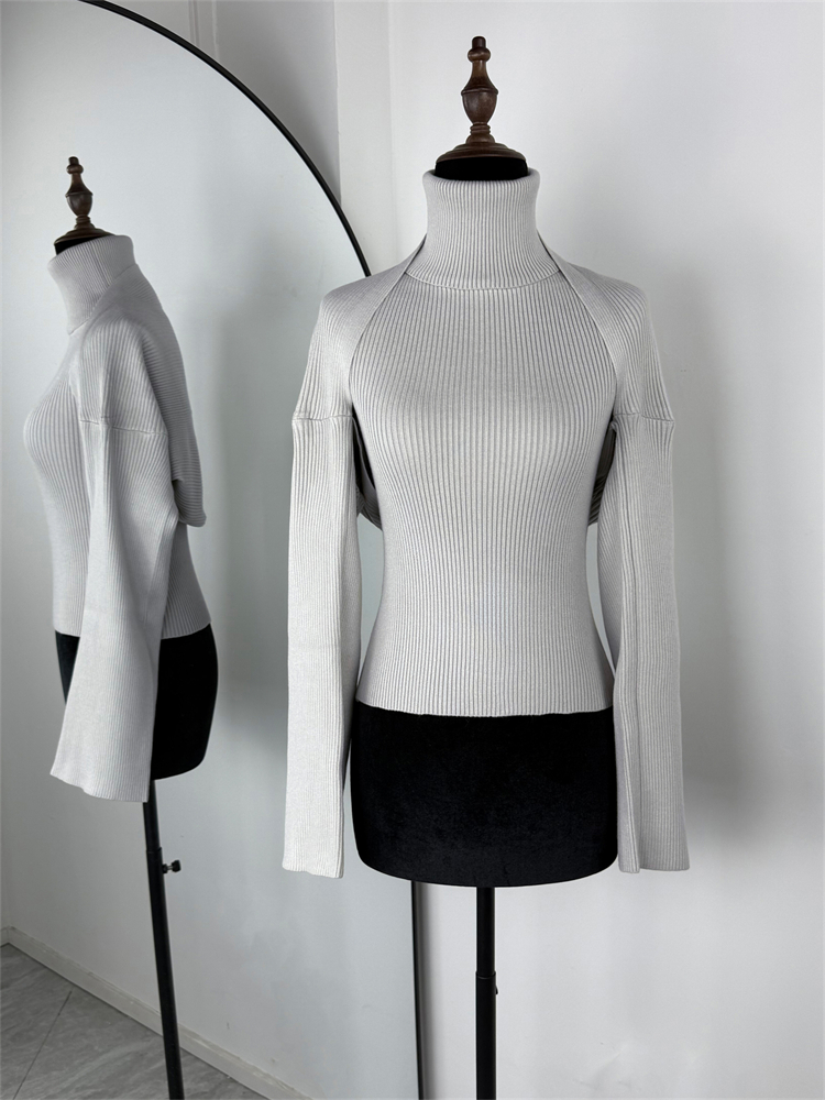 Trendix Knitwear Top For Women, High Neck Tank And Long Sleeve Shawl, Sexy Backless 2 Piece Suits, Fashion Knit Tank Set
