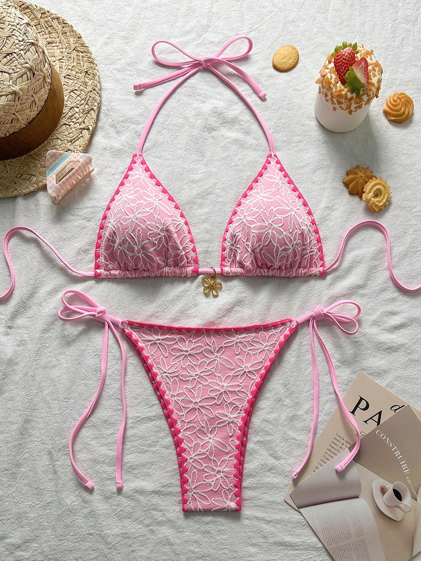 Trendy Floral Print Bikini Set with Halter Tie-Neck | Inspire Uplift