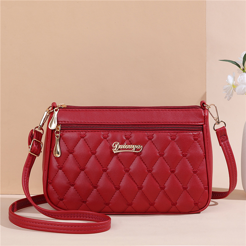 PU Leather Crossbody Bag, Quilted Heart Embroidery, Large Capacity Zipper Shoulder Purse for Women