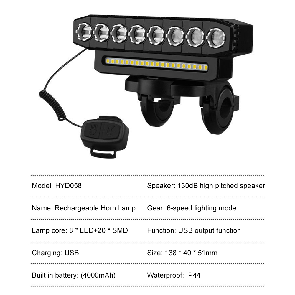 LED Bike Front Light, 8 LED Bicycle Headlight, USB Charging, 6 Lighting Modes, Driving Fog Lamp