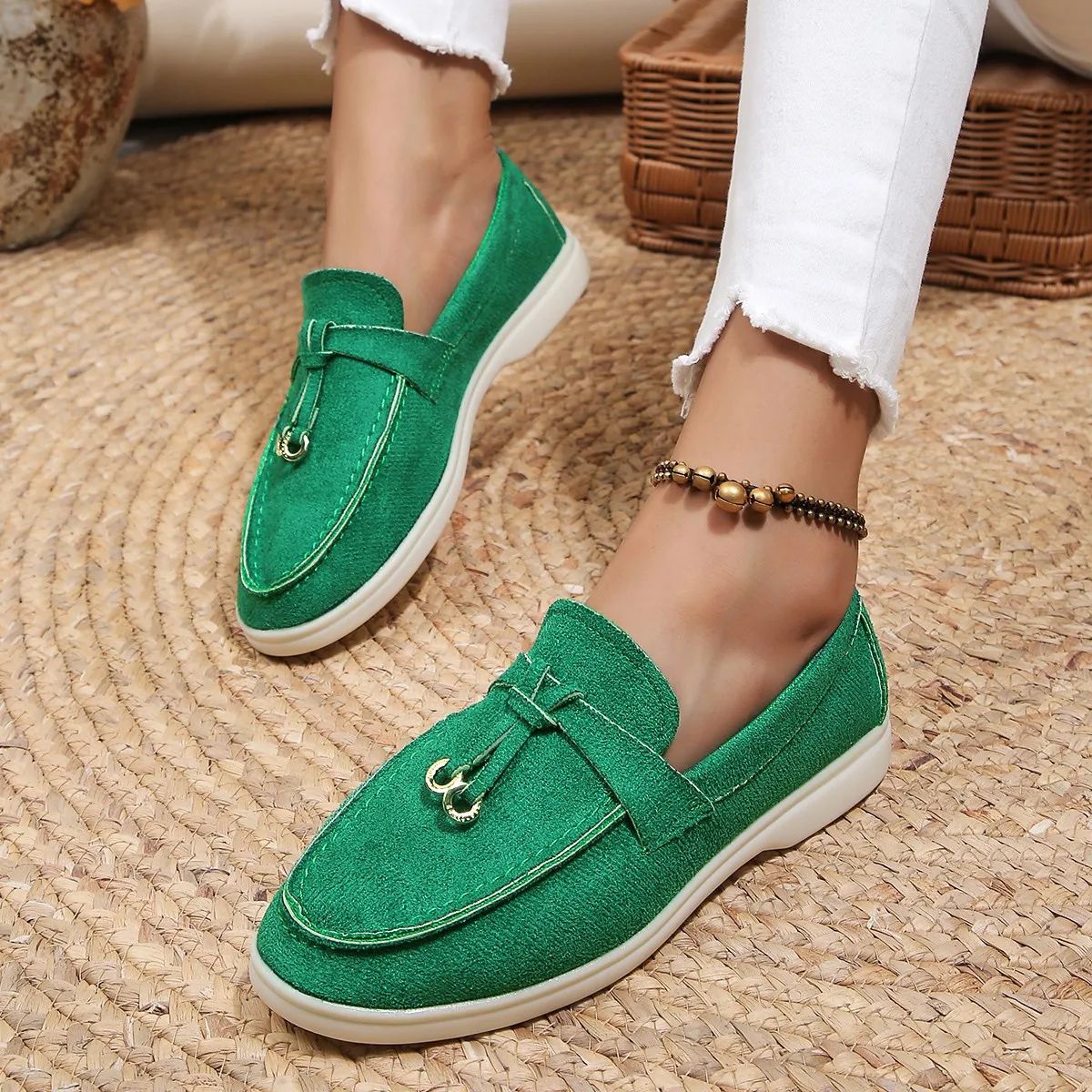 New Lefu Women's Soft Leather Slip On Flats Comfortable Retro Casual Shoes