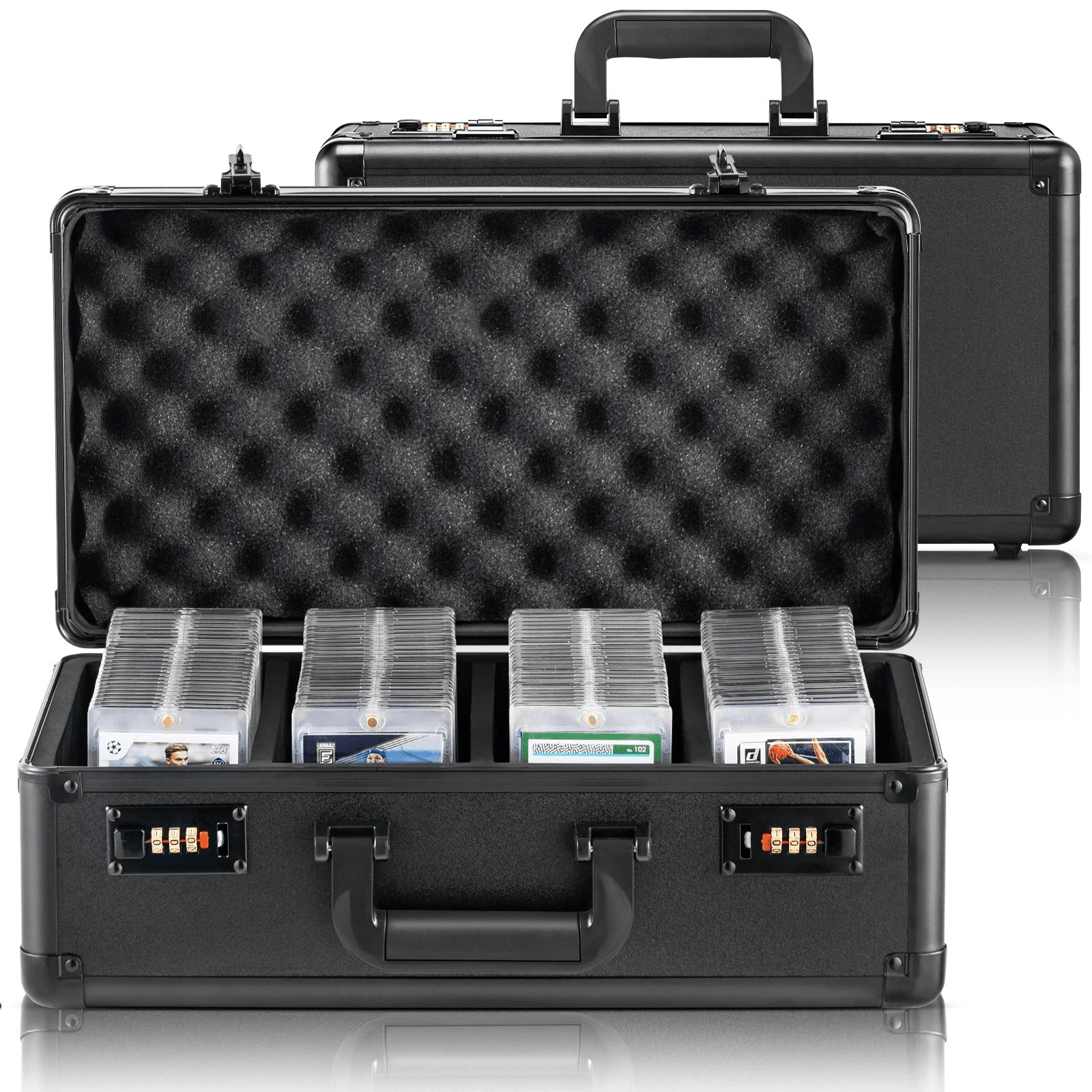 Graded Card Box, High Capacity Sports Card Holder with Coded Lock, Foam Dividers & Protective Aluminum Design