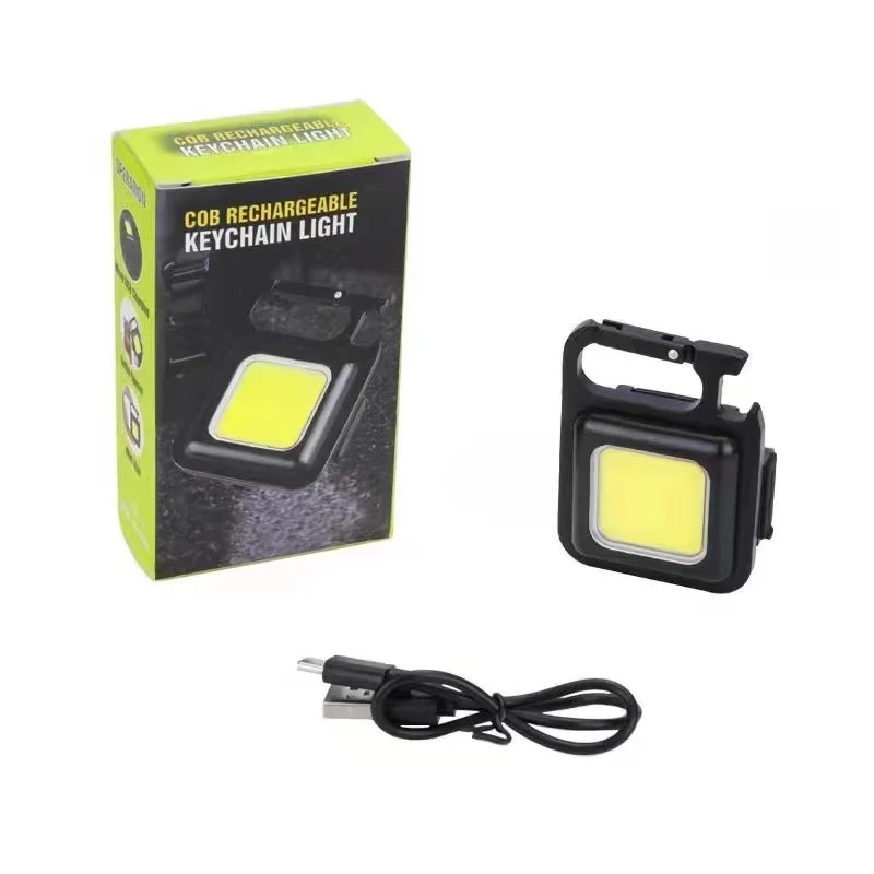 Mini Portable Keychain COB Lantern, USB Rechargeable LED Camping Flashlight with Pocket Clip, Multifunctional Work Light