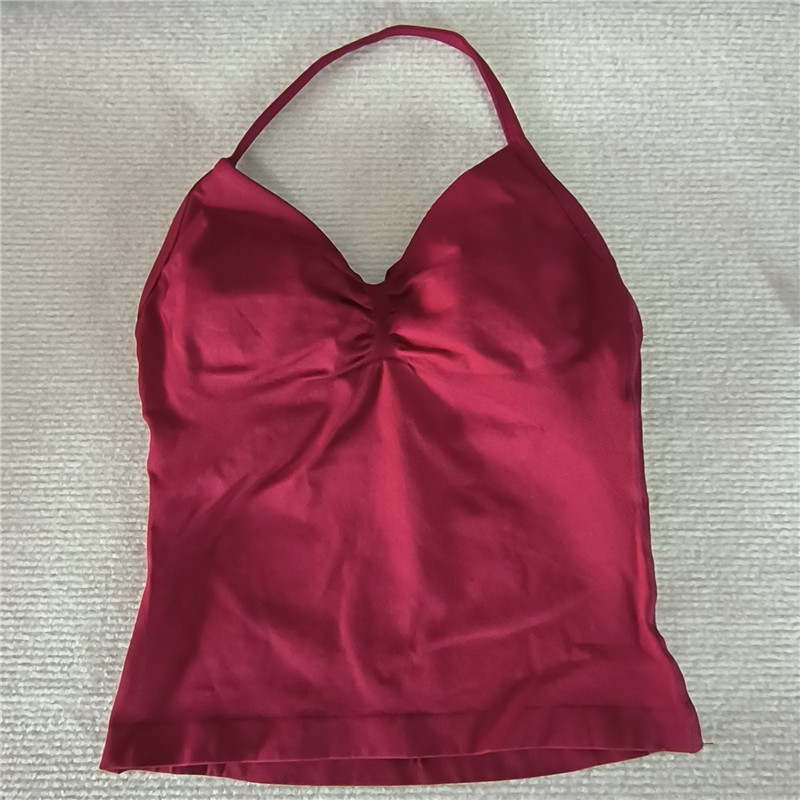 Women Sexy V Neck Longline Gym Tank Top, Seamless Strappy Padded Yoga Workout Vest, Slim Fit Running Sports Top