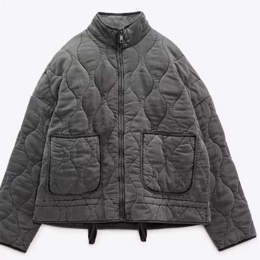 New Arrival Womens Cotton Jacket, Vintage Quilted Coat, Lenzing Rayon, High Collar with Large Pockets