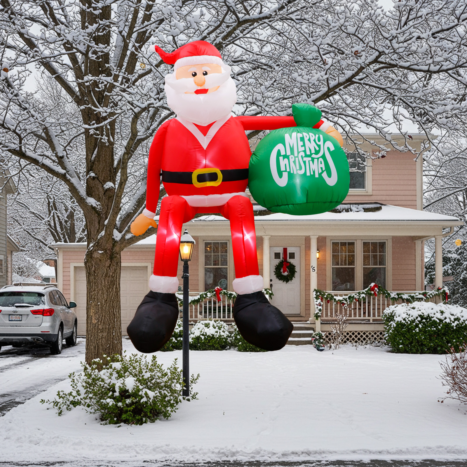 Climbing Inflatable Santa Claus Decor, Christmas Outdoor Yard Decor, Blow Up for Garden Roof