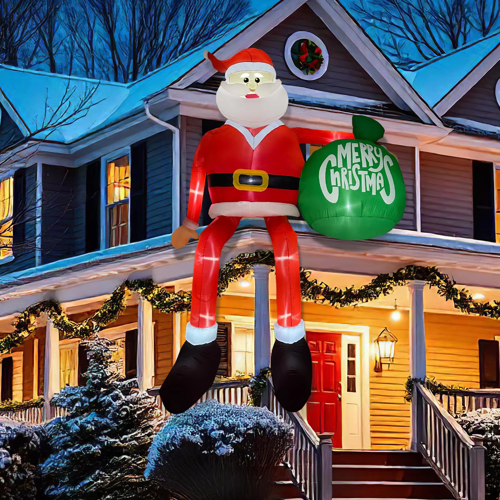 Glowing Climbing Santa Claus Christmas Inflatable, LED Outdoor Home Cafe Decoration, Party Yard Xmas Decor