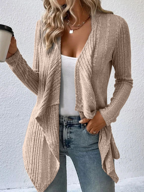 Autumn Winter Womens Knitted Sweater Jacket, Loose Long Sleeve Cardigan Top, Solid Color Casual Fashion Outerwear