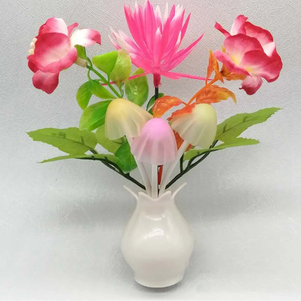 Energy Saving LED Night Light with Auto Sensor Rose Flower Mushroom Plug In Lamp for Bedroom Bathroom Living Room