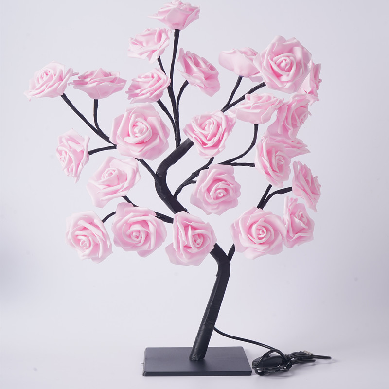 USB Plug Big LED Rose Tree Table Lamp Fairy Flower Night Light for Christmas Wedding Bedroom Home Decoration Gift
