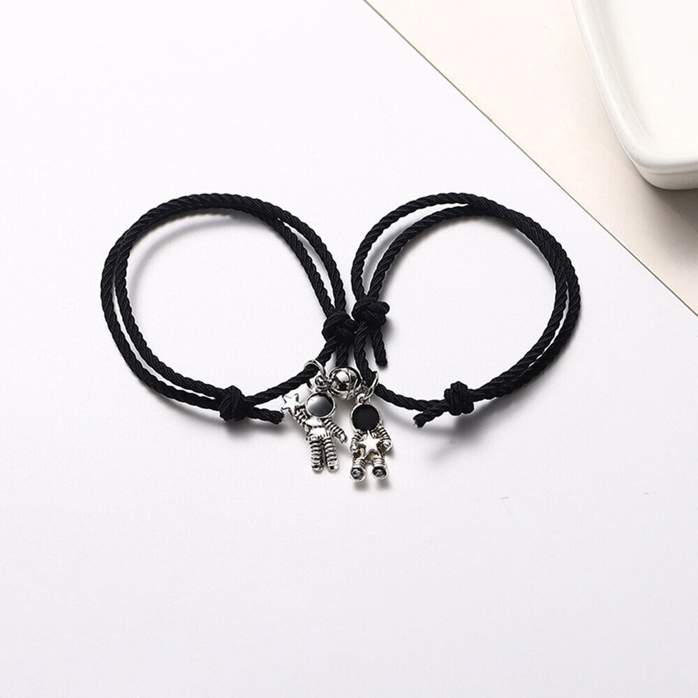 Magnetic Couple Bracelets for Men Women Adjustable Elastic Size Distance Bracelet with Astronaut Charm Rope Chain BFF