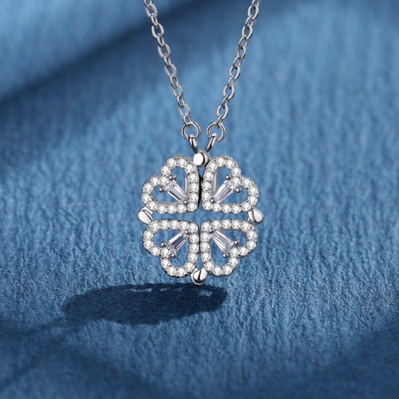 Heart Shaped Clover Necklace Pendant, Stainless Steel Love Magnetic Necklace, Jewelry Gift for Women