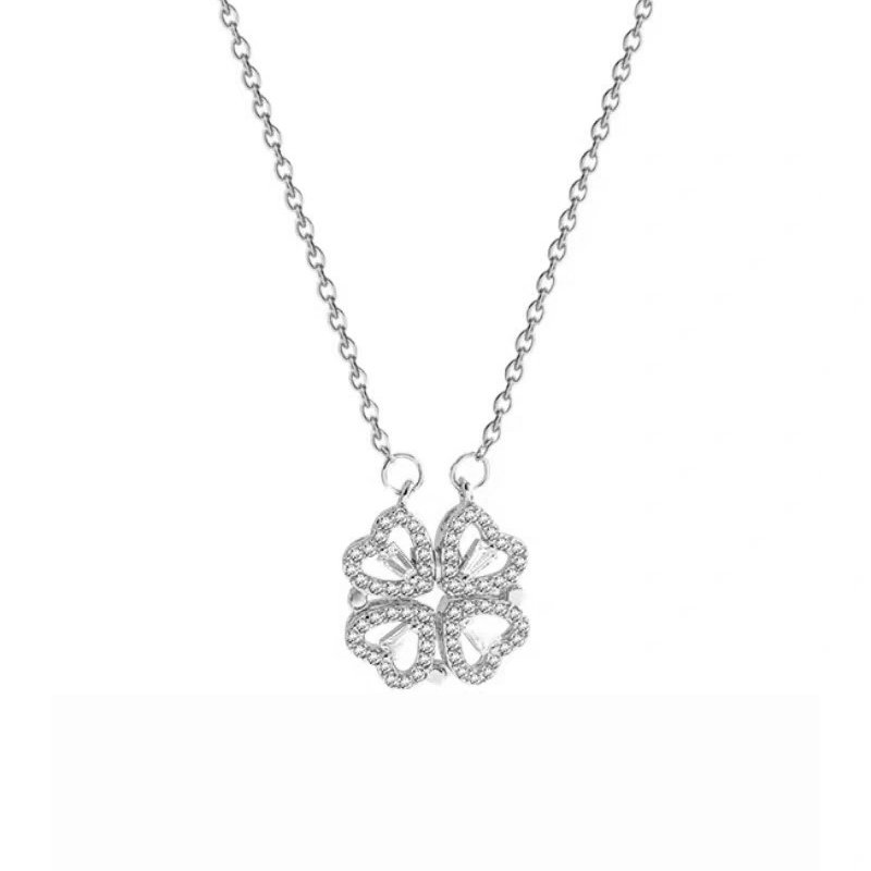 Heart Shaped Clover Necklace Pendant, Stainless Steel Magnetic Love Necklace for Women, Gift Jewelry