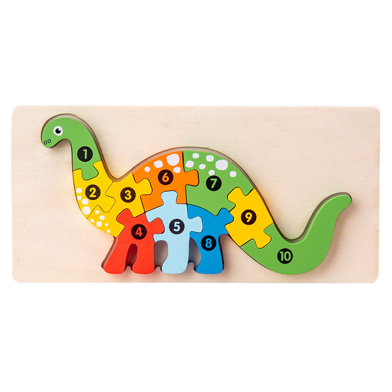 3D Stereoscopic Montessori Wooden Puzzle Cartoon Dinosaur Animal Shape Color Cognitive Educational Toy Kids Birthday Gif