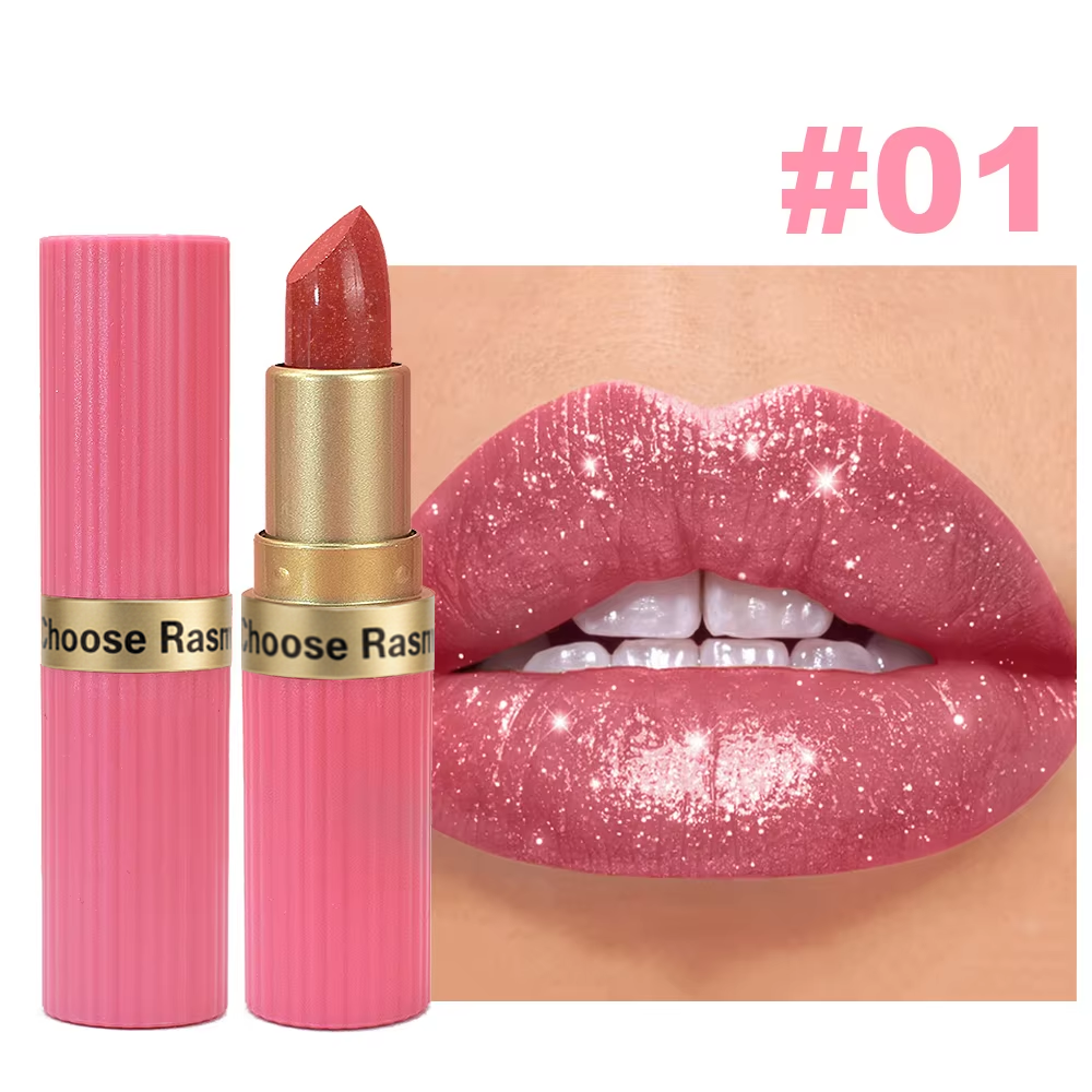 Long Lasting Matte Velvet Lipstick Pink Glitter Waterproof Metallic Shimmer Diamond Lipstick for Women