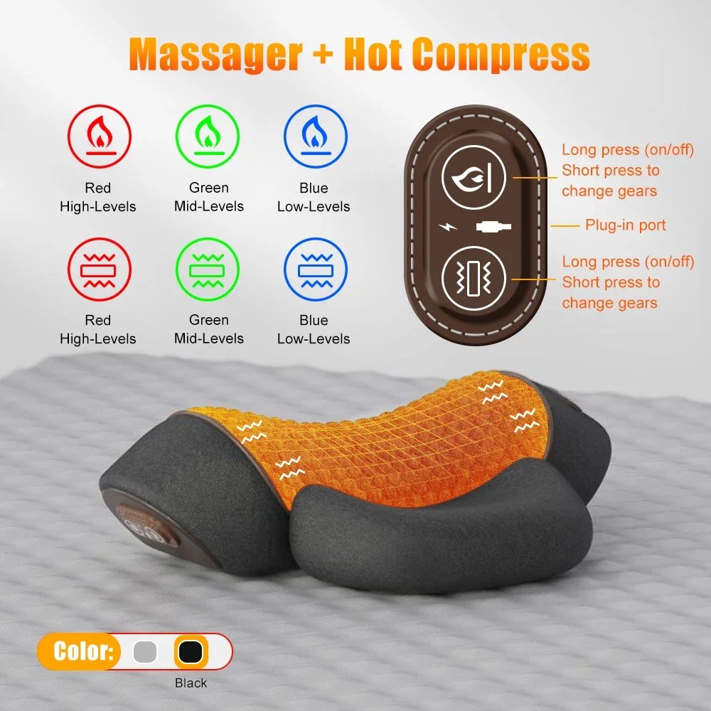 Neck and Shoulder Massager Cervical Pillow with Electric Heating Vibration and Back Traction for Pain Relief