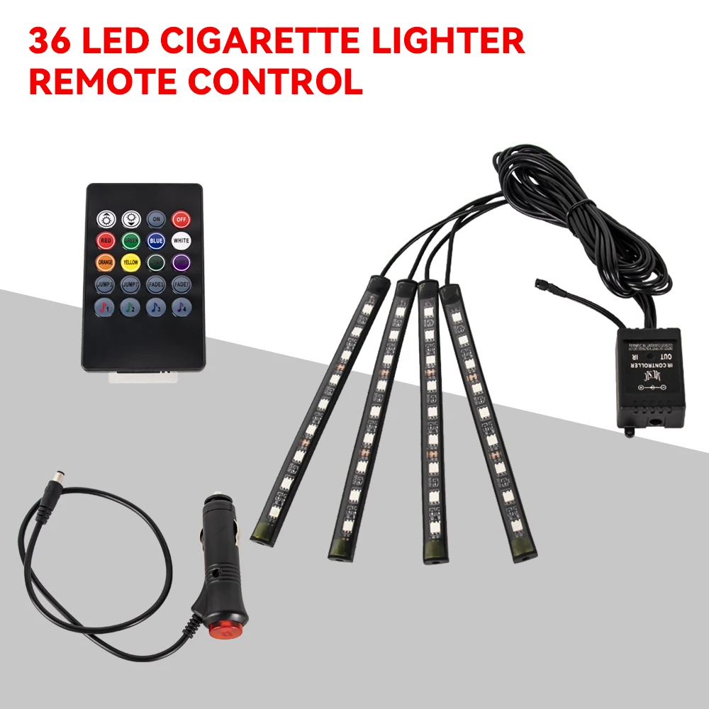 RGB Car LED Interior Lights Wireless Remote & Music Sync, USB Powered Ambient Footwell Lighting for Custom Car Decor