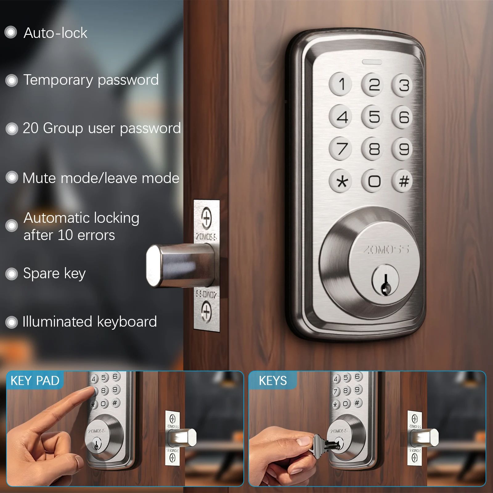 ZOMOSS Smart Keypad Digital Door Lock Keyless Entry | Inspire Uplift