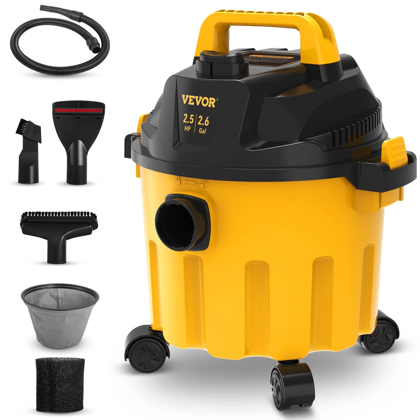 VEVOR Wet Dry Vac HP, Portable Shop Vacuum with Blowing Function, Attachment Storage, Powerful Floor Cleaning Tool