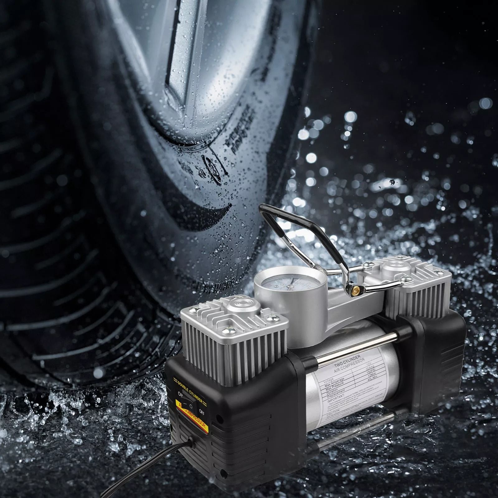 Portable Car Tire Inflator, Heavy Duty Electric Air Compressor Pump for Auto & Vehicles