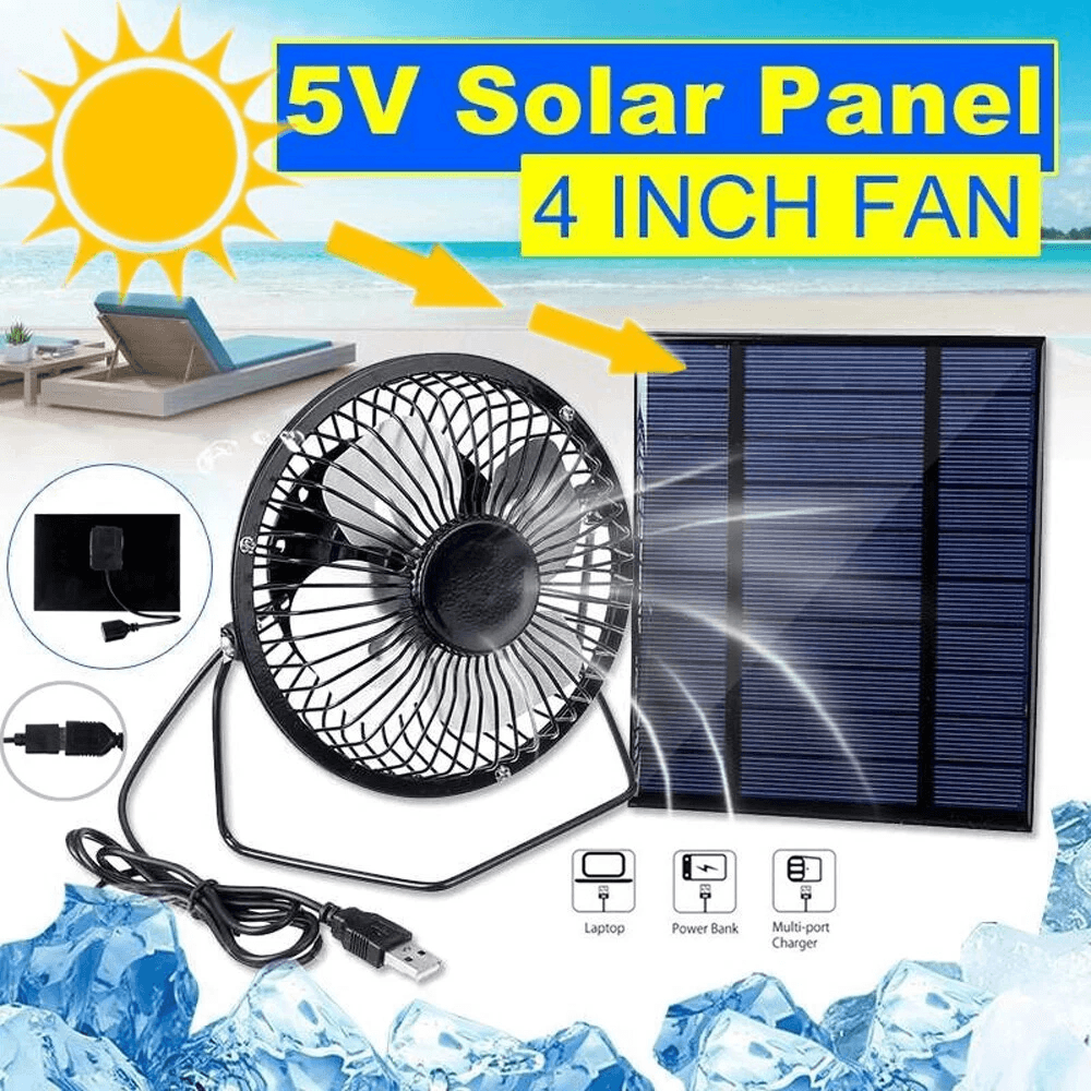 Portable Solar Mini Ventilator Fan, USB Powered Waterproof Fan for Greenhouse, Dog, Chicken House & Outdoor Emergencies