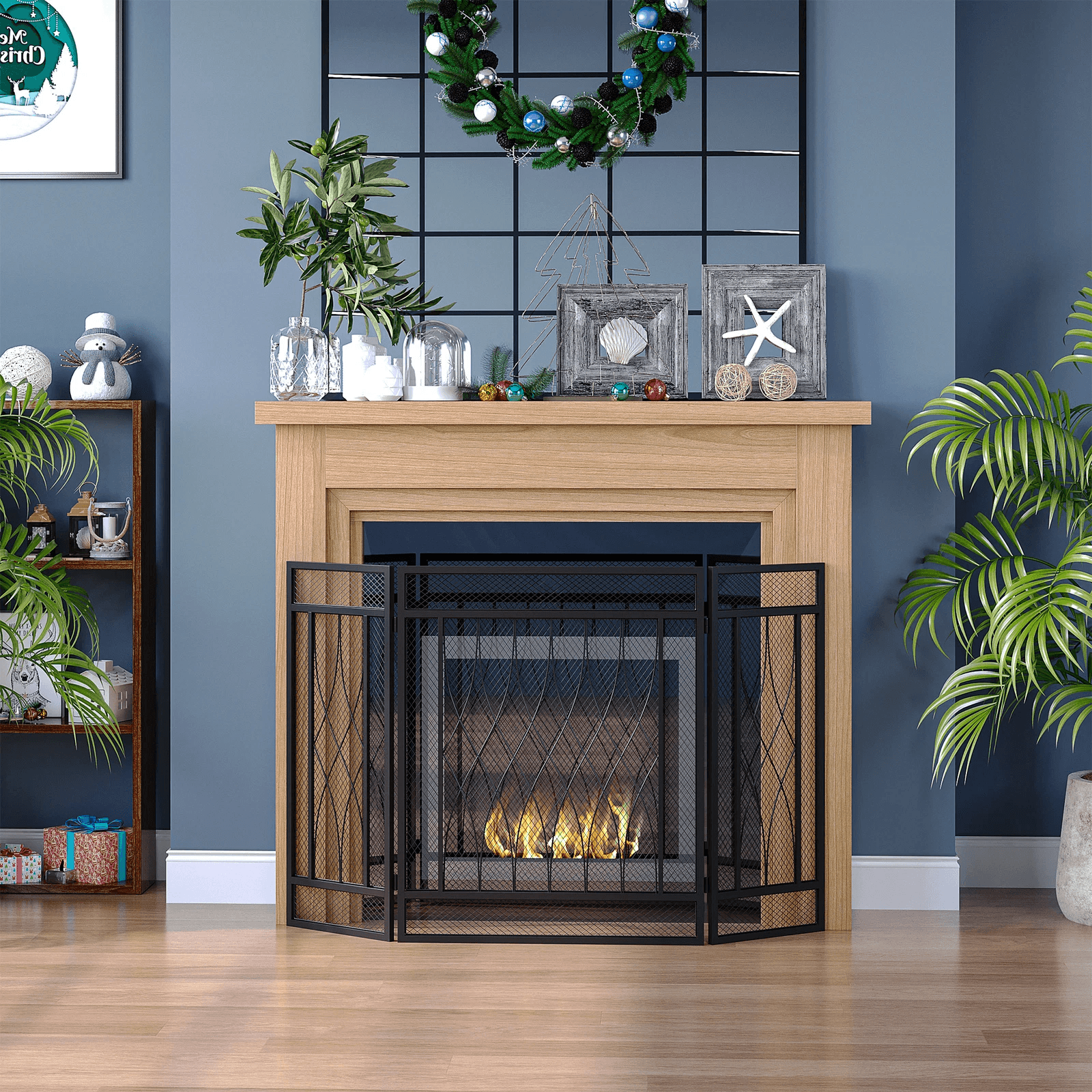Folding Fireplace Screen, Black Home Metal Mesh | Inspire Uplift