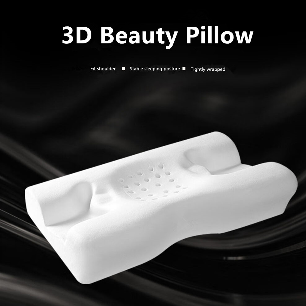 Memory Foam 3D Beauty Pillow, Side Sleep Anti-Wrinkle Face Pillow, Cervical Neck Support, Helps Sleep & Reduces Facial