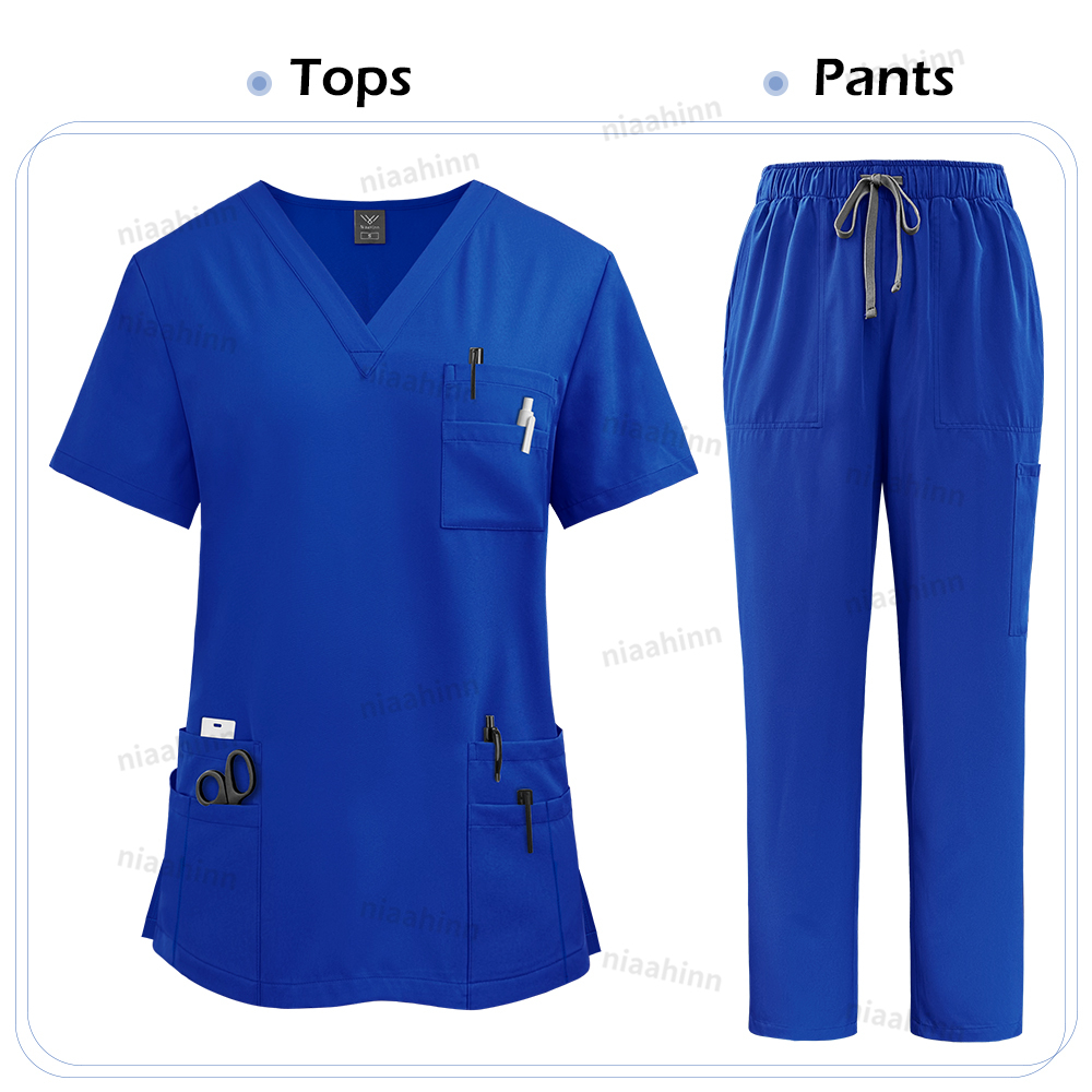 Unisex High Quality Nurse Uniform Set, Medical Clothing for Women with Lab Coat, Tops, and Pants, Nursing Scrubs Suit