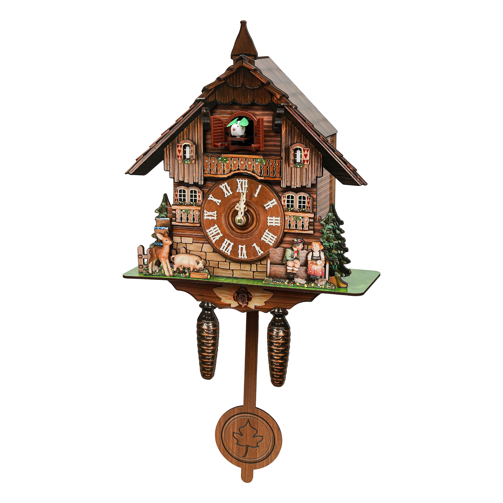 Retro Wooden Cuckoo Wall Clock with Pendulum, Vintage Hanging Clock for Bedroom, Office, Living Room Wall Decoration