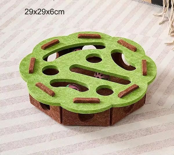Pet Cat Puzzle Maze Holes Toys, Felt Box with Bell Ball, Interactive Funny Combination Set for Kitten Playing, DIY Cat