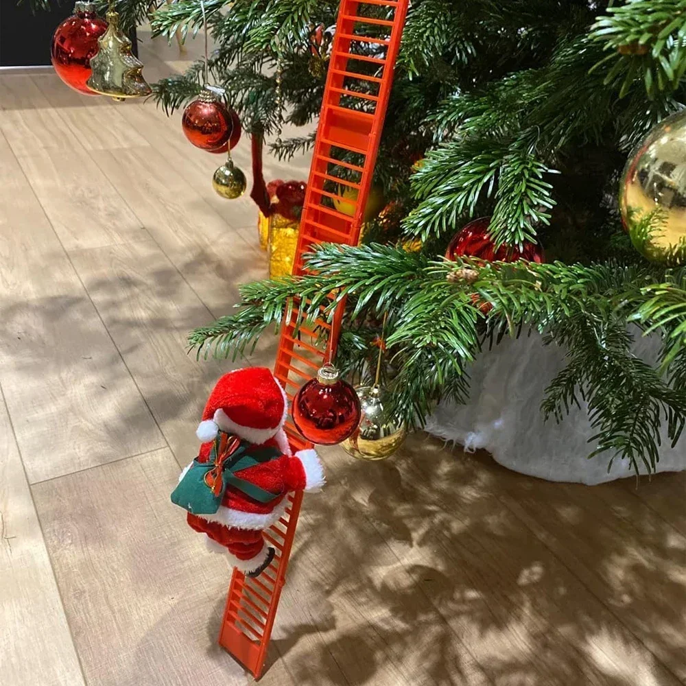 Christmas Ornament Decoration for Home, Electric Climbing Ladder Santa Claus Music Doll, Hanging Tree Decor, Festive