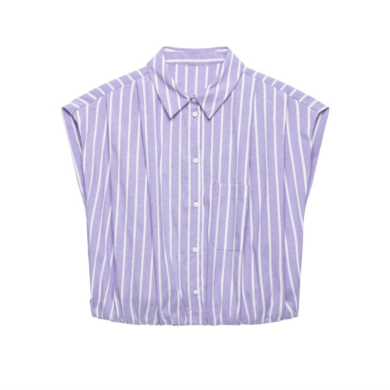 Chic Striped Sleeveless Blouse for Women with Puffed Hem Summer Top