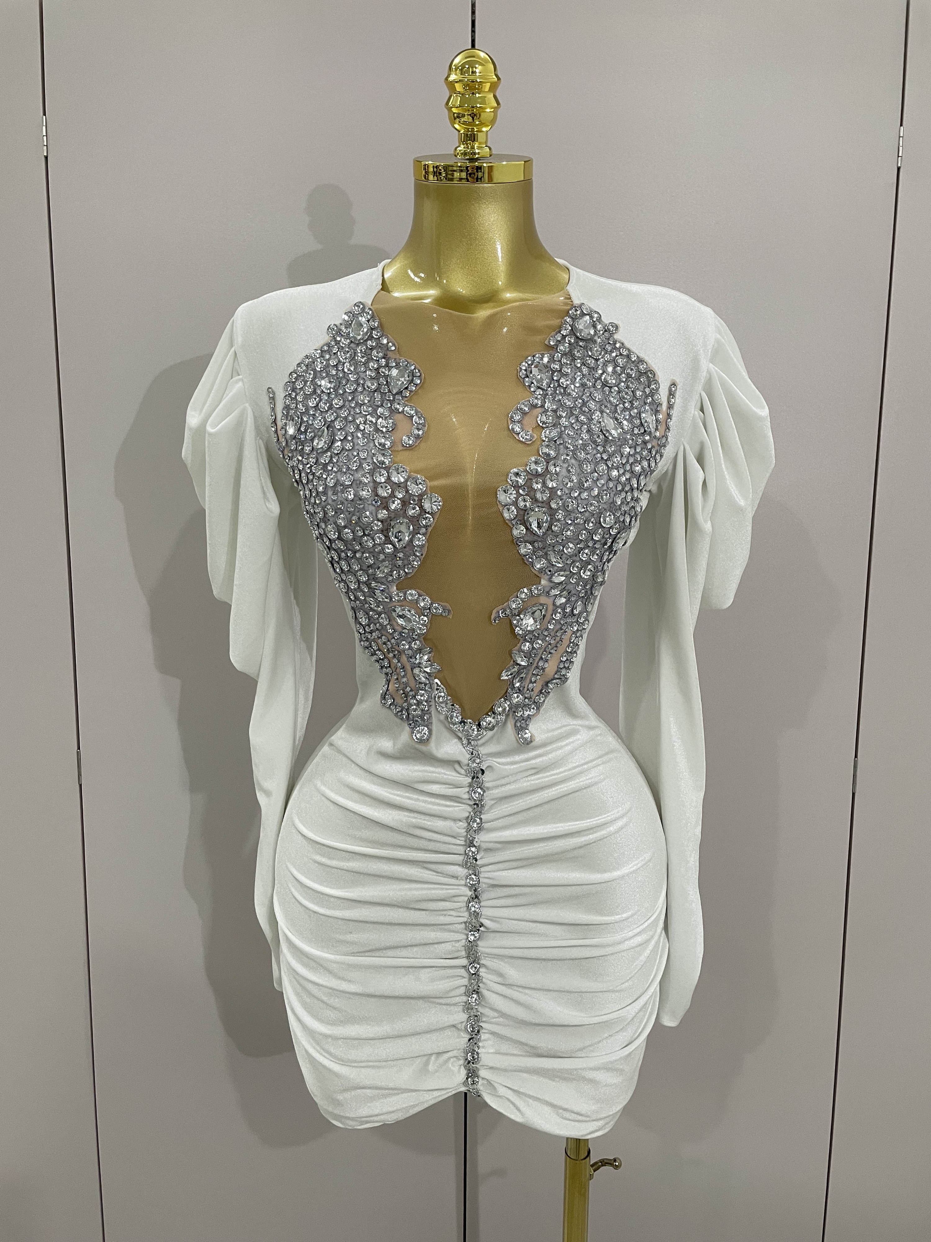 Crystal Glam Velvet Mesh Mini Party Dress