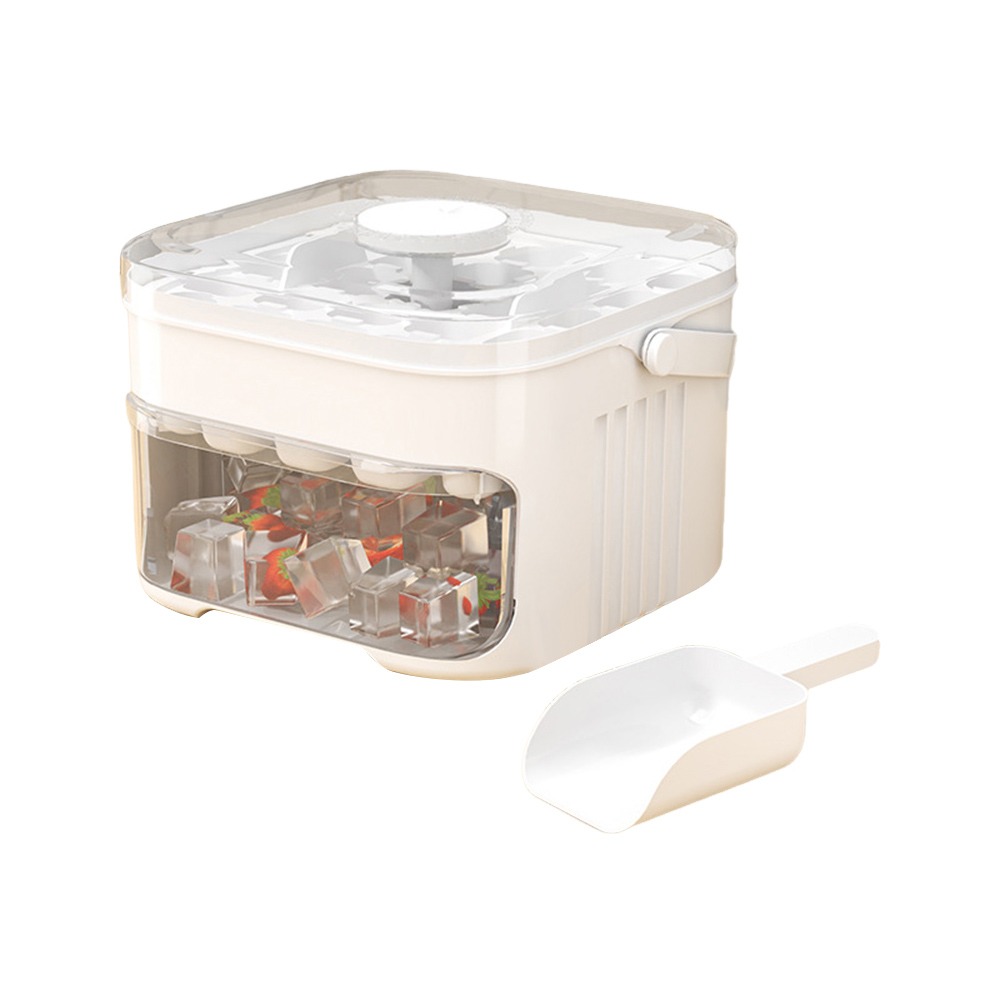 Portable Cube Ice Maker Tray with Press-Release Lid & Storage Bin