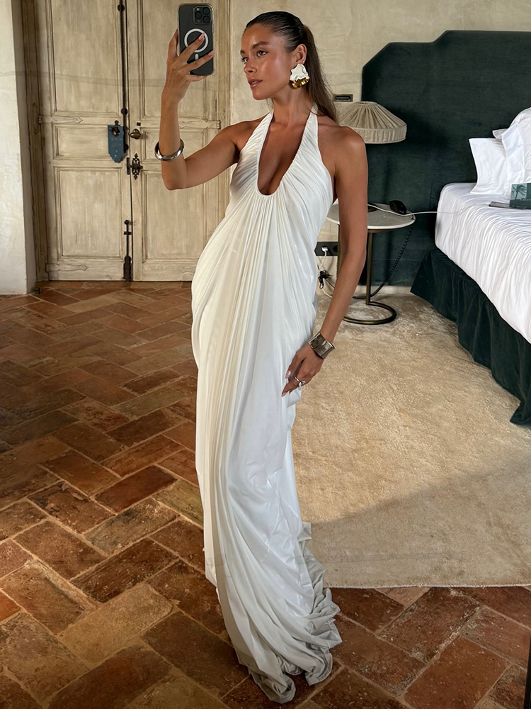 Aurelia Mesh Halter Backless Maxi Dress for Women Elegant Party Evening Gown