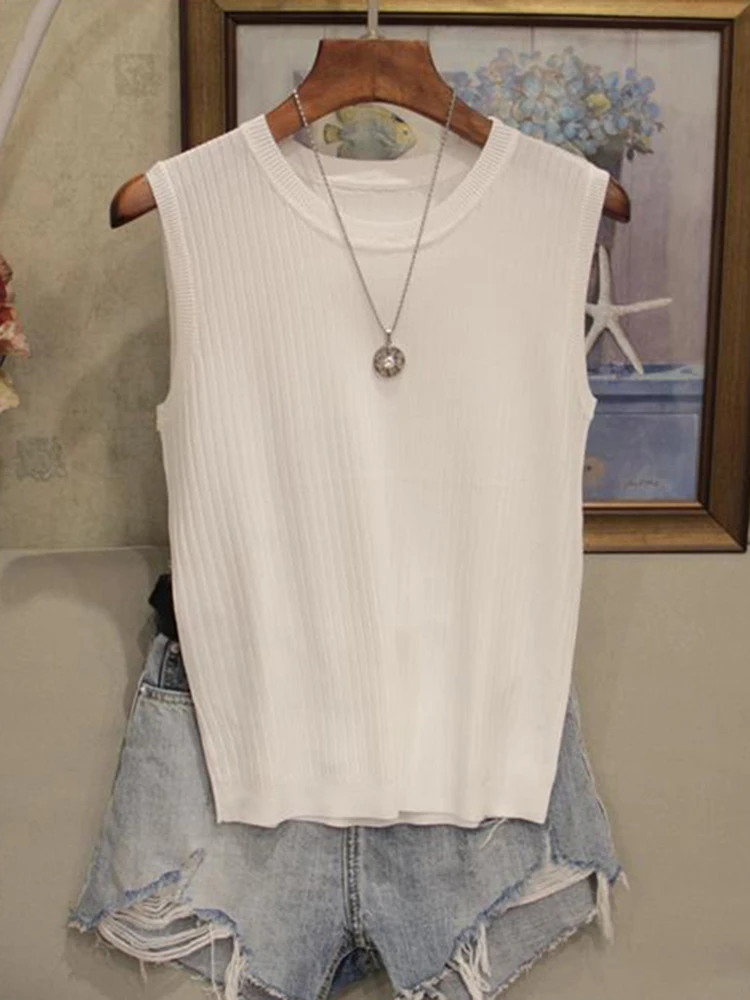Korean Knitted Sweater Vest Women's Sleeveless Knit Top Lightweight Summer Pullover