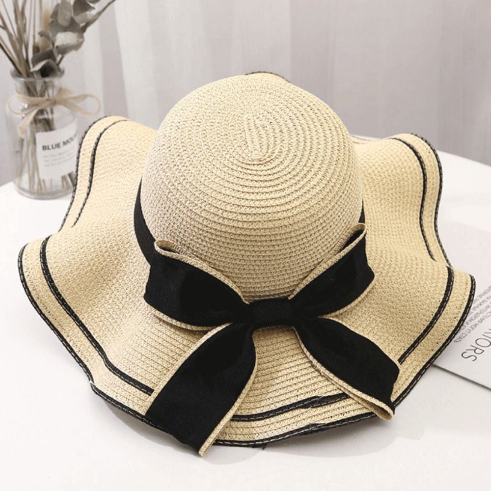 Women's Sun Hat Straw Panama Hat with Bow for Beach Travel and Summer Style