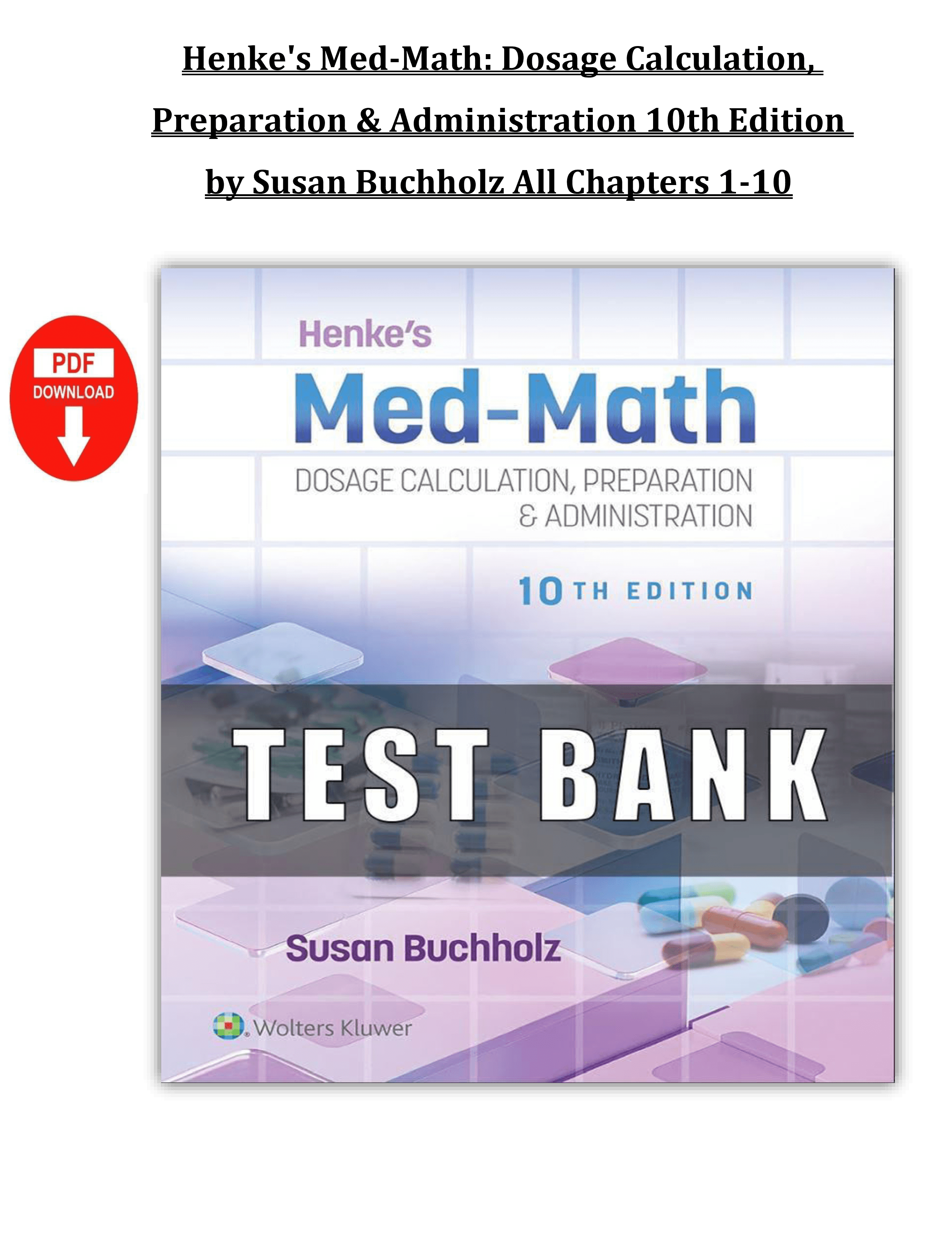 Henkes MedMath 10th Edition Complete Student Test Bank Inspire