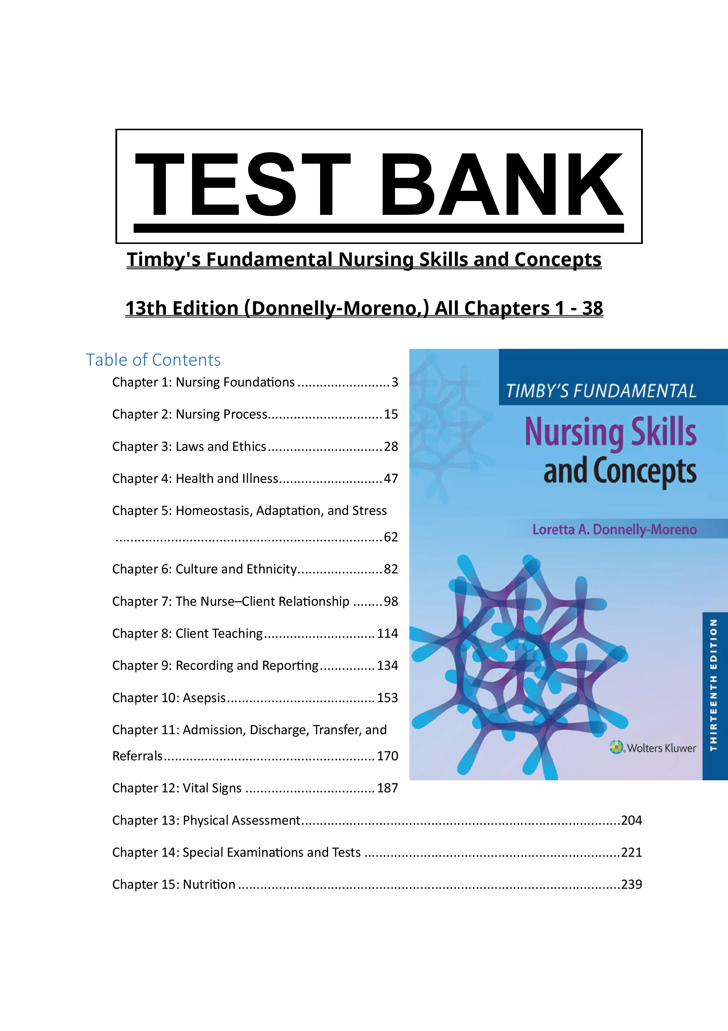 test bank for Timbys Fundamental Nursing Skills and Concepts | Inspire ...