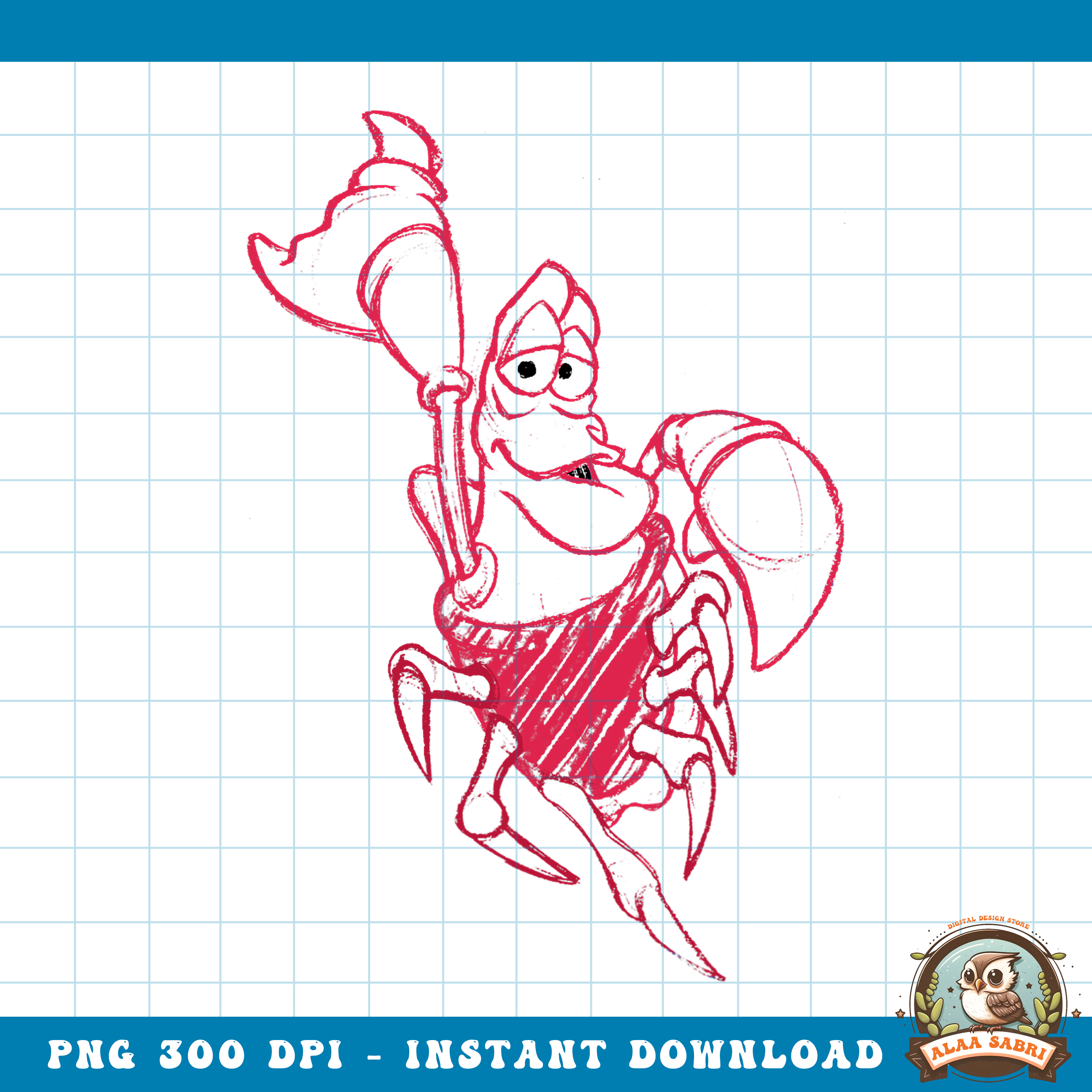 Disney The Little Mermaid Sebastian Sketch png, digital down | Inspire Uplift