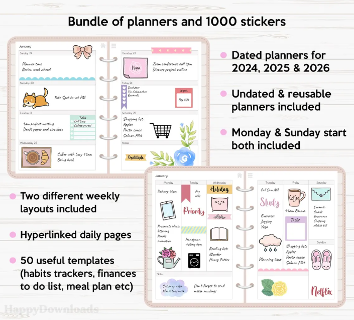 OneNote Planner 2025 2026 & Undated, Hyperlinked OneNote Dig Inspire