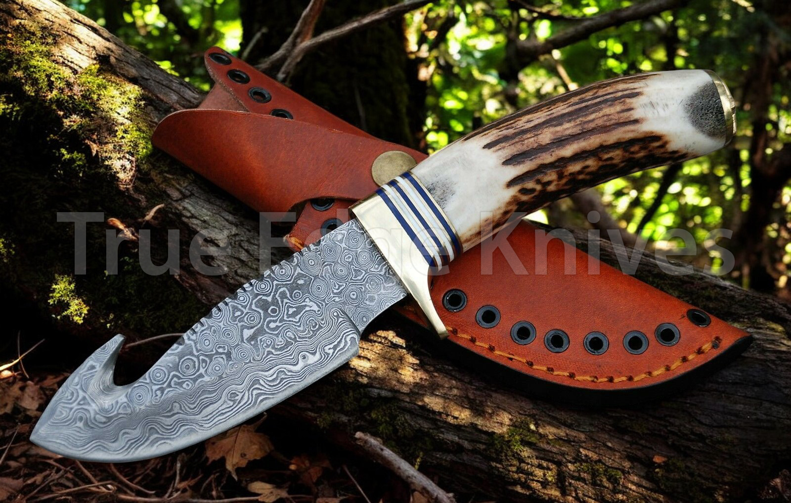 Premium Damascus Steel Guthook Skinner Knife for Hunters