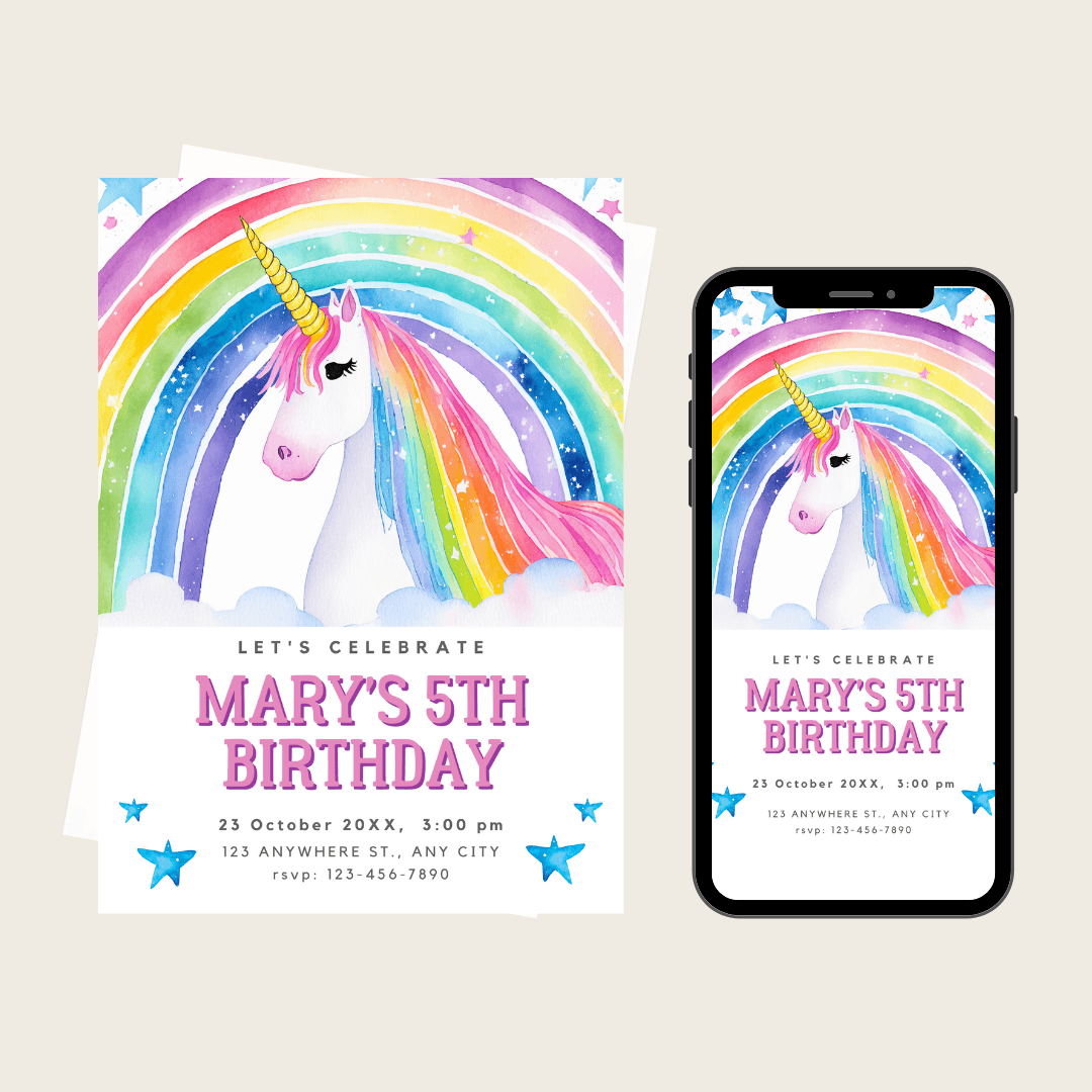 Unicorn Birthday Invitation, Unicorn Rainbow Party Invite, S | Inspire ...