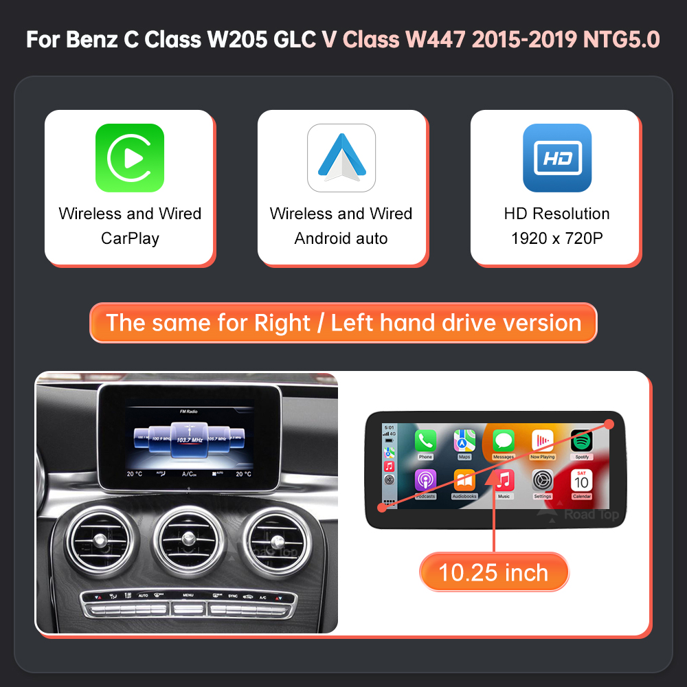 Wireless Android Auto CarPlay Linux Multimedia Screen for Mercedes-Benz