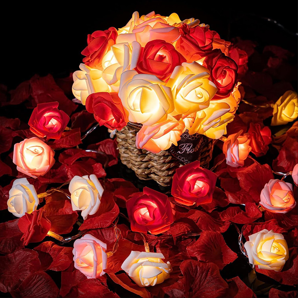 Rose String Lights, Flower Garland Fairy Lights for Valentine, Wedding, Christmas Party
