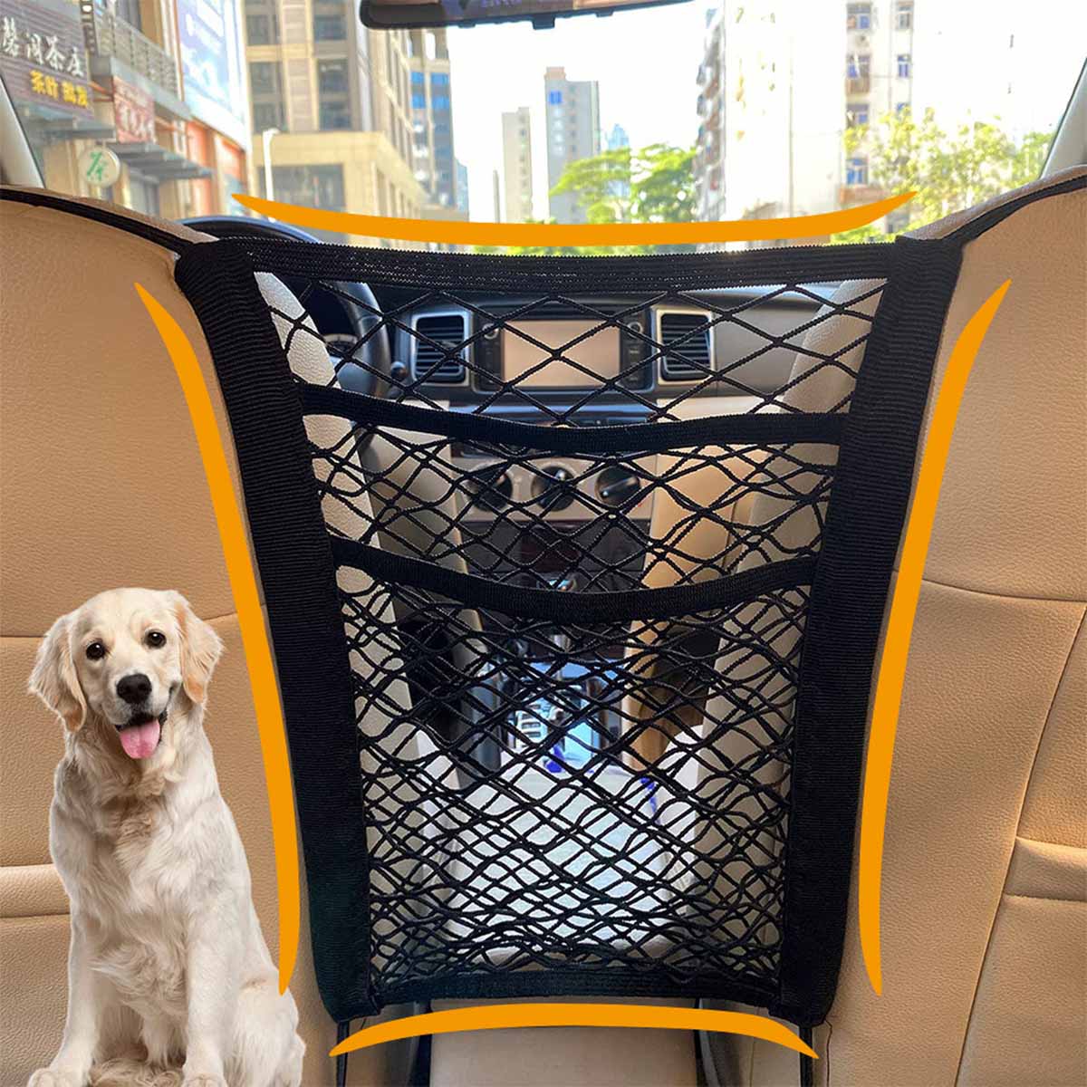 Elastic Double Layer Storage, Pet Dog Rear Seat Car Fence, Dog Isolation Protection Net, Pet Safety Rail Separation Net